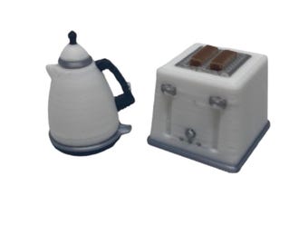 Dolls House Miniature 1:12th Scale Modern Toaster & Kettle Set Kitchen Accessory