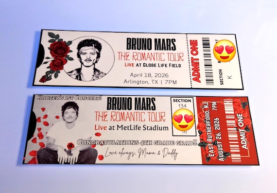 Bruno Custom Concert Ticket, Mars Personalized Physical Souvenir Keepsake, Romantic Tour Gift, Birthday Mars inspired Ticket Stub