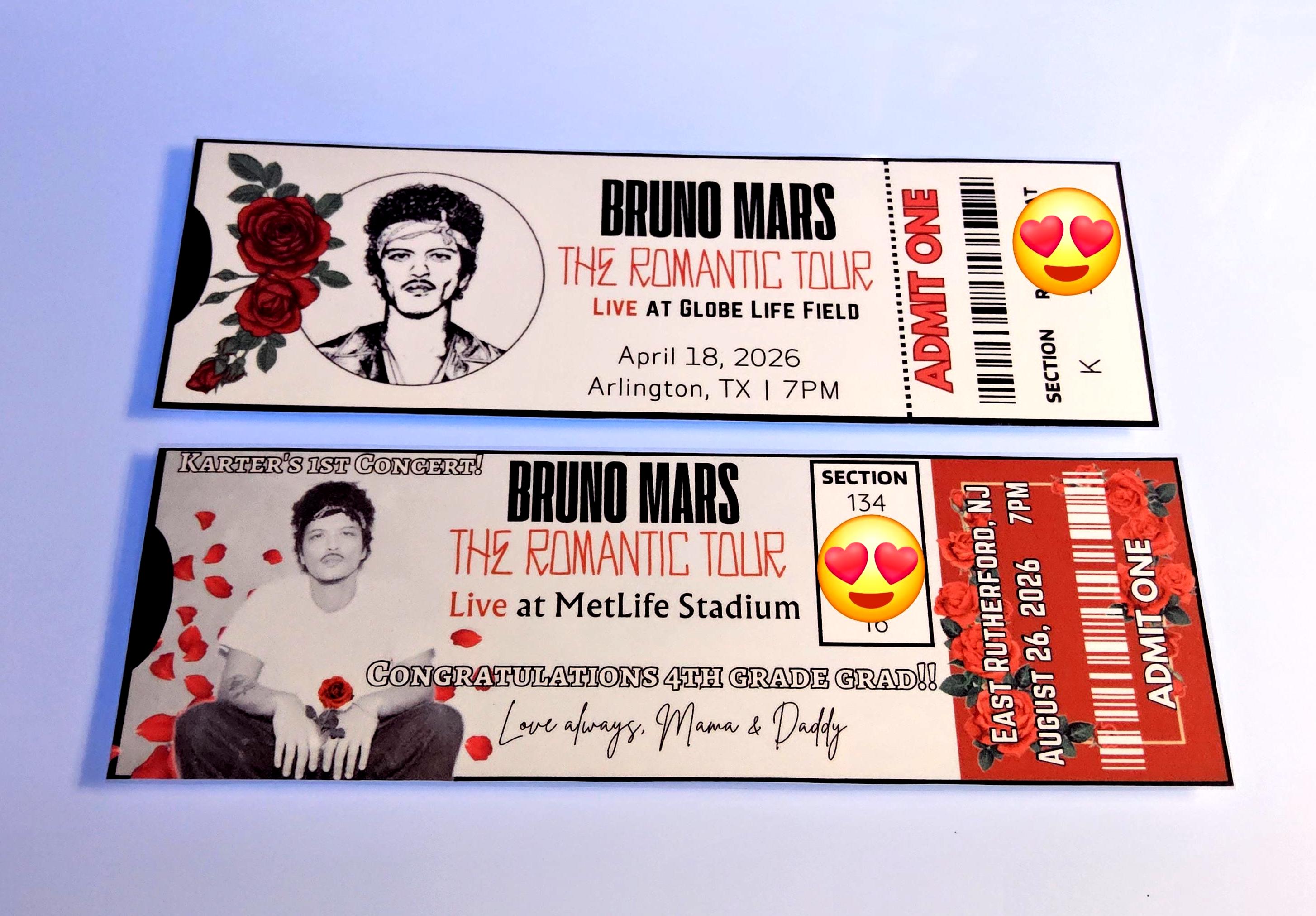 Bruno Custom Concert Ticket, Mars Personalized Physical Souvenir 