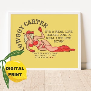 Impresión de arte digital de Cowboy Carter Beyonce JPG PDF/Regalo único de Beyhive Texas Hold Em/Ilustración de vaquera Queen Bey para pared, habitación, decoración del hogar