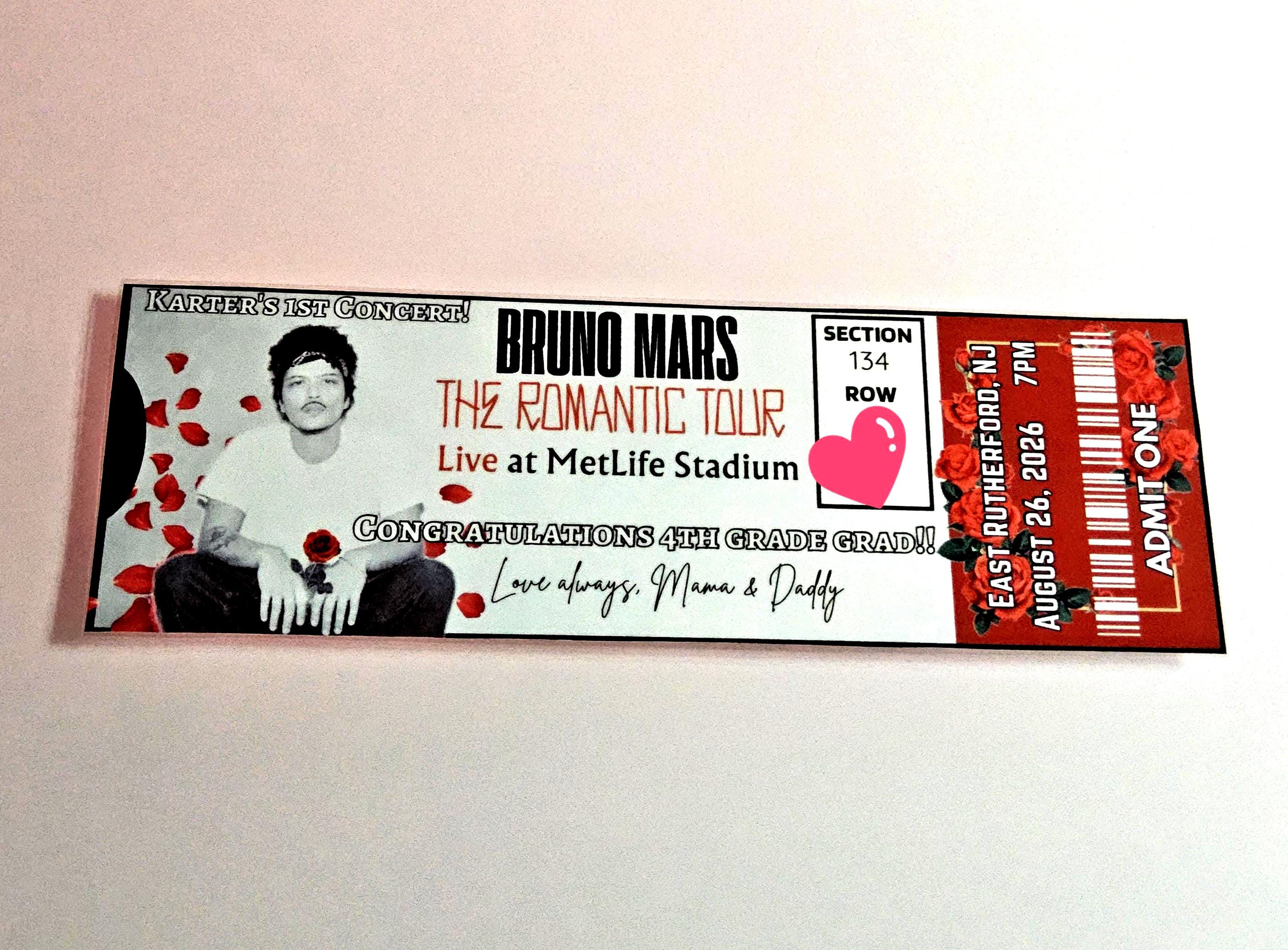 Bruno Custom Concert Ticket, Mars Personalized Physical Souvenir 