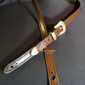 Handcrafted Leather Western Guitar Strap Border Stamp Tooled  With 3 Pieces Western Buckle