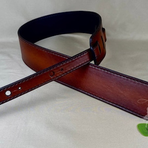 Handcrafted Two-Tone Leather Guitar Strap With Pick Holders