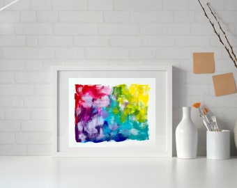 Original acrylic painting, 11x15 on watercolor paper, abstract rainbow