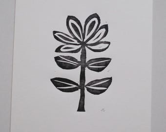 Original linocut hand-pulled “Folk art flowers” print for wall art/decor 8x10