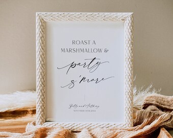 Roast A Marshmallow And Party S'more Wedding Sign, S'mores Station Template Minimalist, Smores Bar Printable, Dessert Table Sign, Corjl LS01