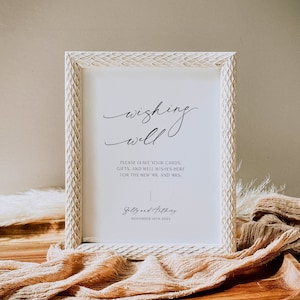 Modern Wishing Well Wedding Sign Printable, Minimalist Honeymoon Fund Sign Template, Editable Cards and Gifts Sign, Well Wishes, Corjl LS01