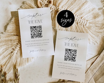 Wedding Photos QR Code Card, Minimalist Capture The Love Card Template, Modern Share The Love Printable, QR Photo Sharing, Corjl LS01