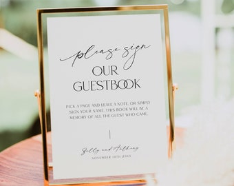 Modern Please Sign Our Guestbook Template, Minimalist Wedding Guest Book Sign Printable, Editable Wedding Reception Download, Corjl LS01