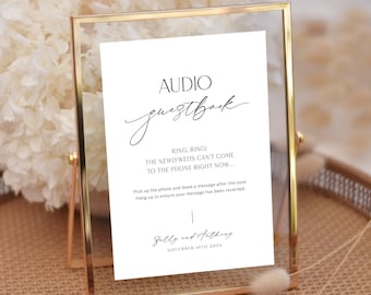Wedding Audio Guestbook Sign Printable, Minimalist Wedding Phone Voicemail Guest Book Template, Modern Leave A Message Voicemail, Corjl LS01