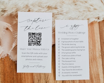 Wedding I Spy QR Code Card Template, Minimalist Capture The Love Card Printable, Modern I Spy Photo Hunt Reception Game, Download Corjl LS01