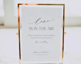 Love Is In The Air Bubble Sign Wedding Template, Bubble Send Off Signage, Minimalist Blow Bubbles of Well Wishes Favors Editable, Corjl LS01