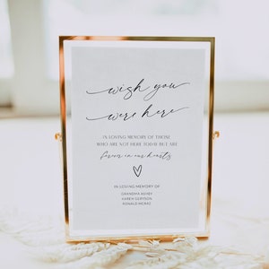 Minimalist Wish You Were Here Wedding Sign Template, Modern In Loving Memory Sign Printable, Memorial Table Forever In Our Hearts Corjl LS01