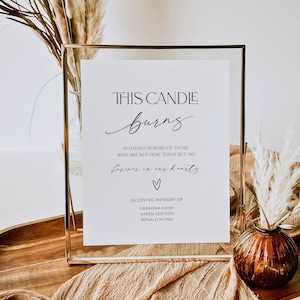 This Candle Burns In Loving Memory Sign Printable, Minimalist Wedding Memory Table, Editable Modern Memorial Candle Signage, Corjl LS01