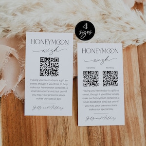 Minimalist Honeymoon Wish Card Template With QR Code, Wedding Honeymoon Fund Printable, Modern Honeymoon Insert Enclosure Card, Corjl LS01