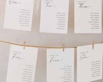 Wedding Seating Chart With Table Numbers Sign Template, Modern Reception Table Seat Cards Printable, Black White Decor Editable, Corjl LS01