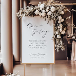 Minimalist Open Seating Wedding Sign Template, Modern Welcome Sit Anywhere Printable, Pick A Seat Not A Side, No Assigned Seating Corjl LS01