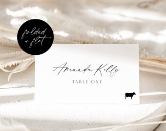 Wedding Place Card With Meal Option Template, Minimalist Name Card Meal Selection Printable, Editable Folded and Flat Placecards, Corjl LS01