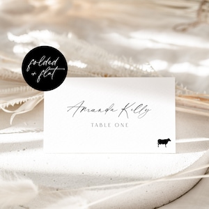 Wedding Place Card With Meal Option Template, Minimalist Name Card Meal Selection Printable, Editable Folded and Flat Placecards, Corjl LS01