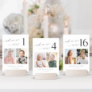 Wedding When We Were Photo Table Numbers Age Sign Template, Editable Modern Childhood Picture Seating Cards, Printable Decor, Corjl LS01