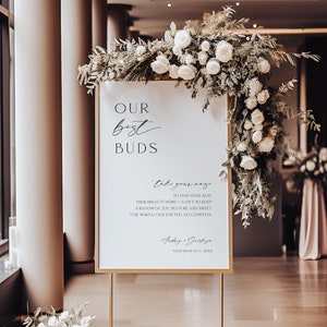 Our Best Buds Seating Chart Wedding Sign Template, Minimalist Flower Bud Vase Name Table Seating Chart Printable, Flower Favors, Corjl LS01