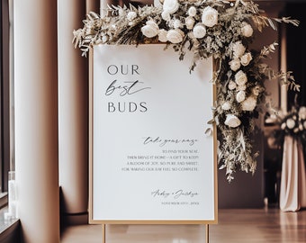 Our Best Buds Seating Chart Wedding Sign Template, Minimalist Flower Bud Vase Name Table Seating Chart Printable, Flower Favors, Corjl LS01