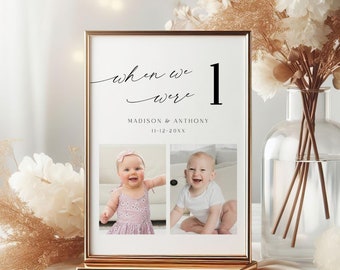 When We Were Age Table Numbers Template Wedding, Modern Childhood Photo Seating Cards Printable, Editable Table Decor Minimalist, Corjl LS01