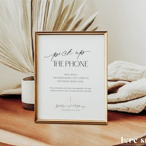 Pick Up The Phone Wedding Audio Guestbook Sign Template, Minimalist Phone Voicemail Guest Book Printable, Modern Leave A Message, Corjl LS01