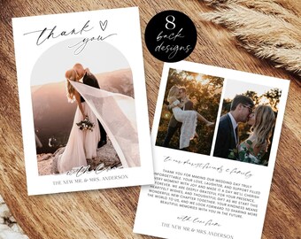 Thank You Card Arch Photo Wedding Template, Editable Modern With Thanks Postcard Printable, Minimalist Thankyou Note, Download, Corjl LS01