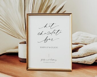 Minimalist Hot Chocolate Bar Sign Wedding Template, Hot Cocoa Bar For Wedding Printable, Winter Wedding Table Sign, Editable, Corjl LS01
