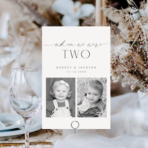 When We Were Age Photo Table Numbers Sign Template, Modern Wedding Childhood Picture Seating Cards Printable, Editable Decor, Corjl LS01
