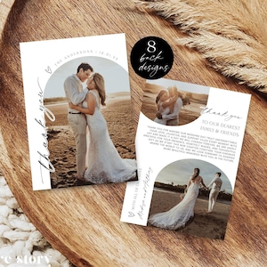 Arch Wedding Thank You Photo Card Template, Modern Thank You Notes Printable, Minimalist With Thanks Editable Postcard, Download, Corjl LS01