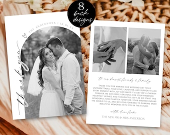 Modern Wedding Thank You Photo Arch Card Printable, Minimalist Thank You Notes Template, Editable With Thanks Postcard Download, Corjl LS01
