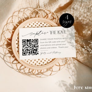 Minimalist Capture The Love QR Code Wedding Card Template, Modern Share The Love Photo Printable, Guest Snap A Photo Social Media Corjl LS01