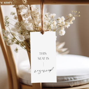 Reserved Seat Tags For Wedding Template, Modern Row Reserved For Family Chair Tag Printable, Editable Ceremony Seating Sign, Corjl LS01