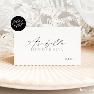 Minimalist Wedding Place Card Template, Modern Name Card With Meal Choice Printable, Editable Folded Flat Table Card, Download, Corjl LS01