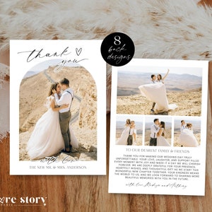 Modern Wedding Thank You Card Arch Photo Template, Editable With Thanks Postcard Printable, Minimalist Thankyou Note, Download, Corjl LS01
