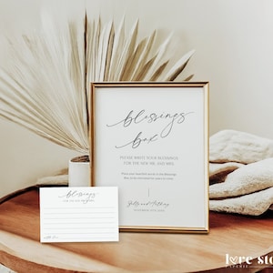 Minimalist Blessings Box Wedding Sign Card Template, Well Wishes Sign Printable, Editable Advice and Wishes Guestbook, Prayers, Corjl LS01