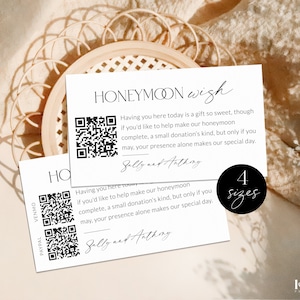 Honeymoon Wish Card With QR Code Template, Minimalist Wedding Honeymoon Fund Printable, Modern Honeymoon Insert Enclosure Card, Corjl LS01