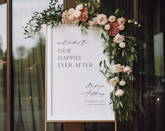 Welcome To Our Happily Ever After Wedding Sign Template, Minimalist Wedding Welcome Printable, Welcome To Our Wedding Signage, Corjl LS01