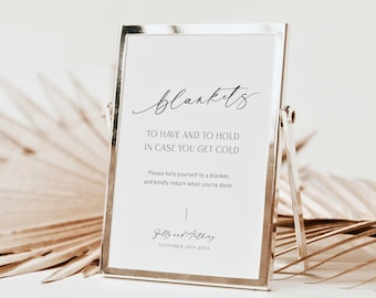 Minimalist Wedding Blanket Sign Template, To Have And To Hold In Case You Get Cold Blankets Printable, Please Take A Blanket, Corjl LS01