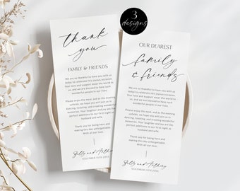 Wedding Thank You Place Card Template Minimalist, Modern Thank You Note Place Setting Printable, Wedding Table Napkin Note, Corjl LS01