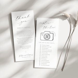 Wedding Thank You Place Card Photo QR Code Template, I Spy Game Capture The Love, Welcome Thank You Note Printable, Minimalist, Corjl LS01