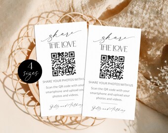 Share The Love QR Code Photo Card Template, Minimalist Wedding Capture The Love Printable, Modern Guest Photo Sharing, Editable, Corjl LS01