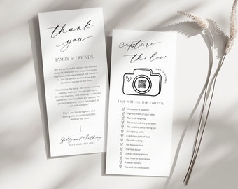 Wedding Thank You Place Card Photo QR Code Template, I Spy Game Capture The Love, Welcome Thank You Note Printable, Minimalist, Corjl LS01