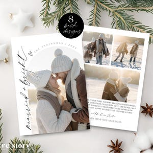Newlyweds Photo Christmas Card Template, Modern Married And Bright Arch Christmas Printable, Editable Mr Mrs Holiday Greeting, Corjl LS02