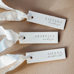 Modern Wedding Thin Place Card Template, Minimalist Script Slim Name Cards Printable, Editable Slender Skinny Name Card Download, Corjl LS01