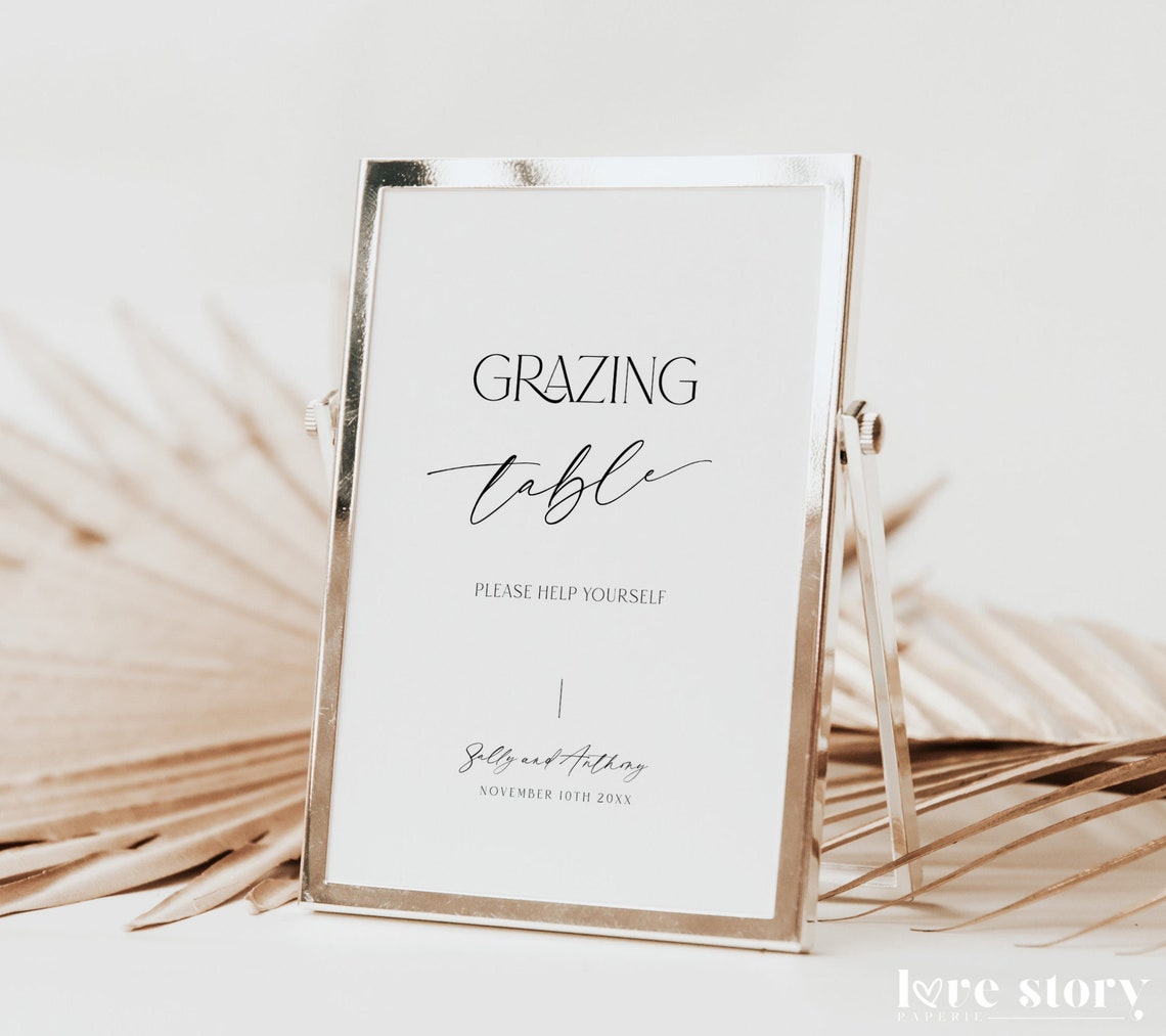 Minimalist Grazing Table Menu Sign Template, Modern Wedding Food Table ...