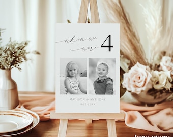 Wedding Photo Table Numbers When We Were Age Sign Template, Modern Childhood Picture Seating Cards Printable, Editable Decor, Corjl LS01