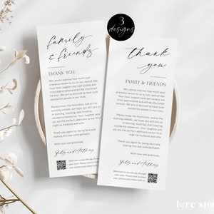 Wedding Thank You Place Card QR Code Template, Minimalist Menu Place Setting, Modern Welcome Thank You Note Printable, Download, Corjl LS01